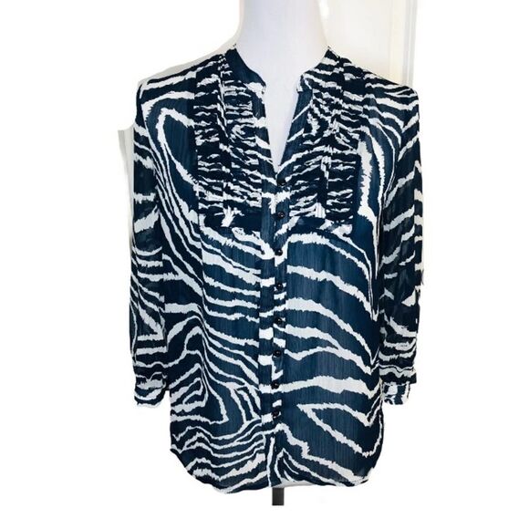 Jones New York Signature Petite Navy blouse PS - Picture 1 of 9